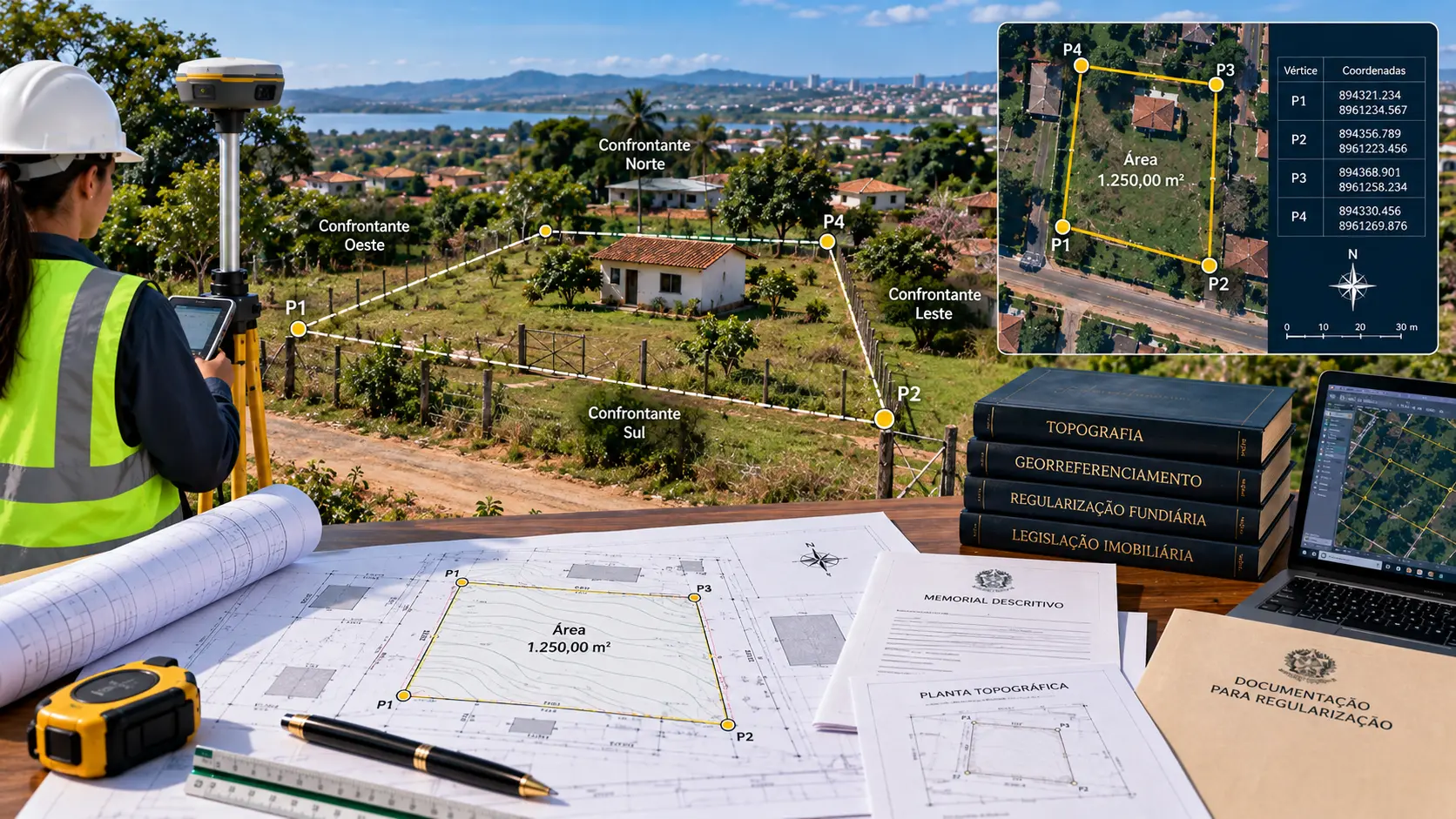 Representação de um imóvel ocupado de forma consolidada, com perímetro levantado e documentação técnica associada.