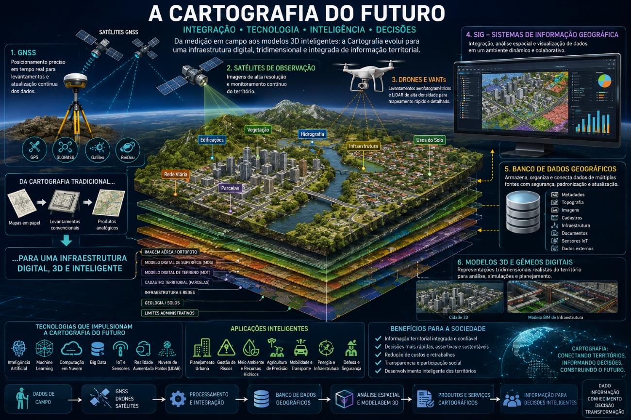 Cartografia integrada às geotecnologias: GNSS, drones, satélites, SIG e modelos tridimensionais
