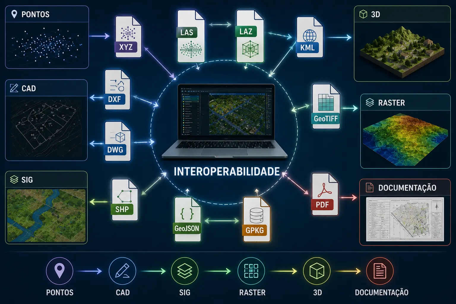 Formatos de arquivos e interoperabilidade entre ambientes CAD, SIG, raster, 3D e documentação