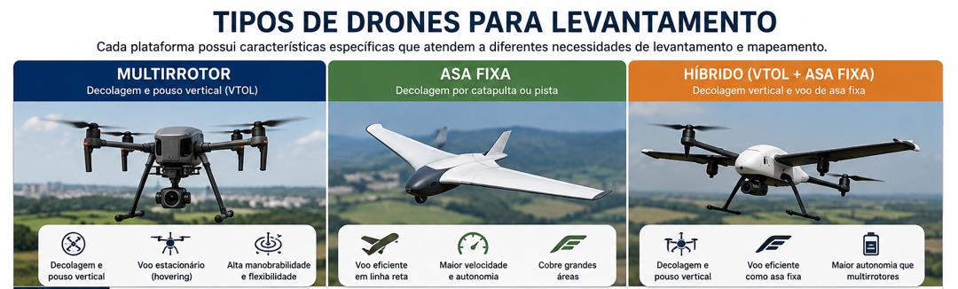 Comparativo entre plataformas multirrotor, asa fixa e híbrida utilizadas em levantamentos