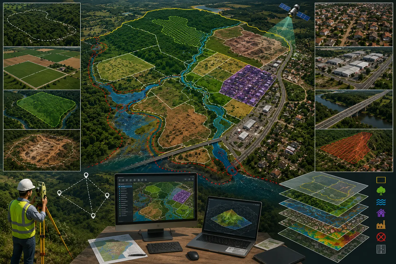 Cadastro e mapeamento ambiental: levantamento em campo, mapa temático com limites e classes ambientais, análise em SIG e camadas de informação territorial.