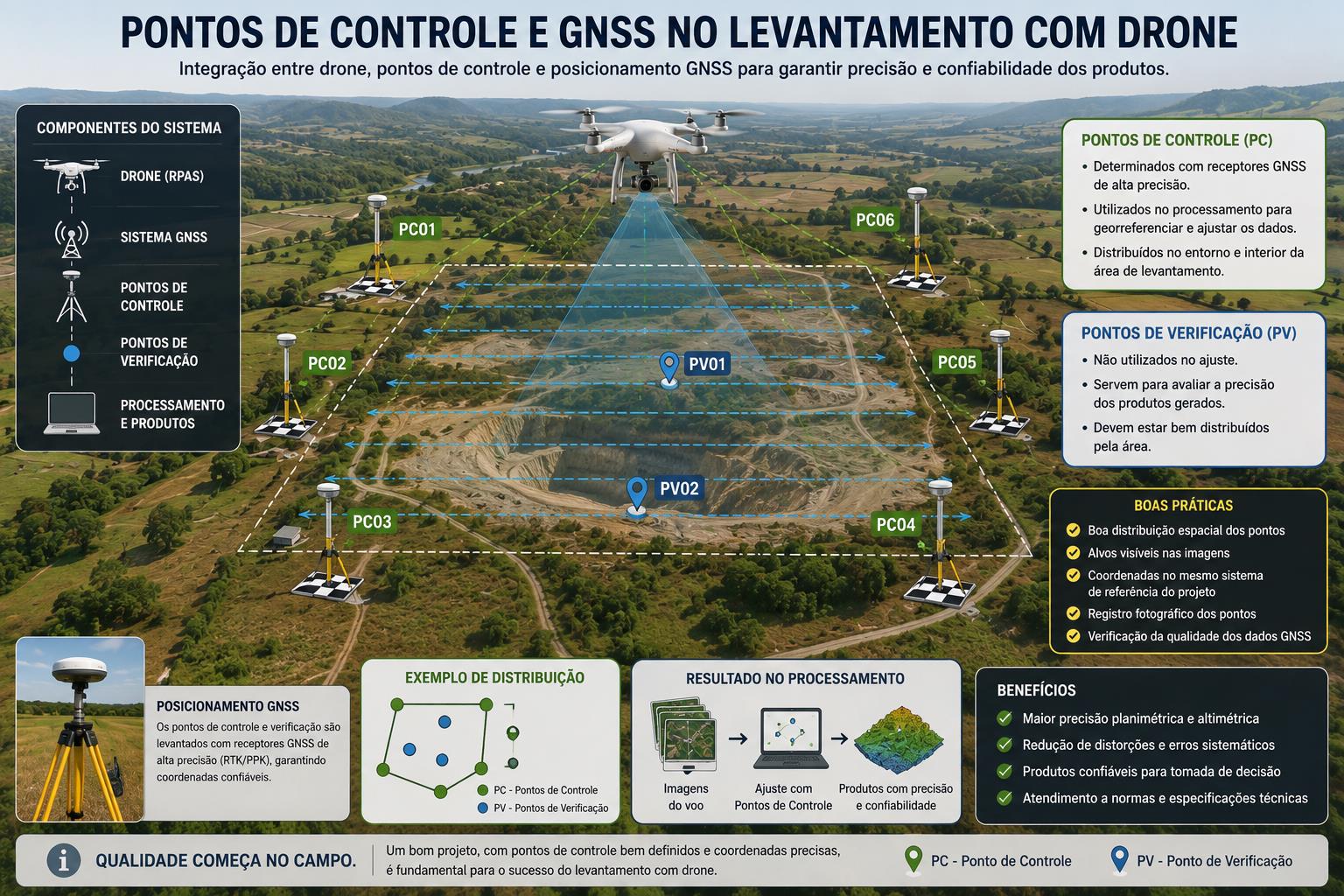 Pontos de controle e de verificação materializados em campo com posicionamento GNSS