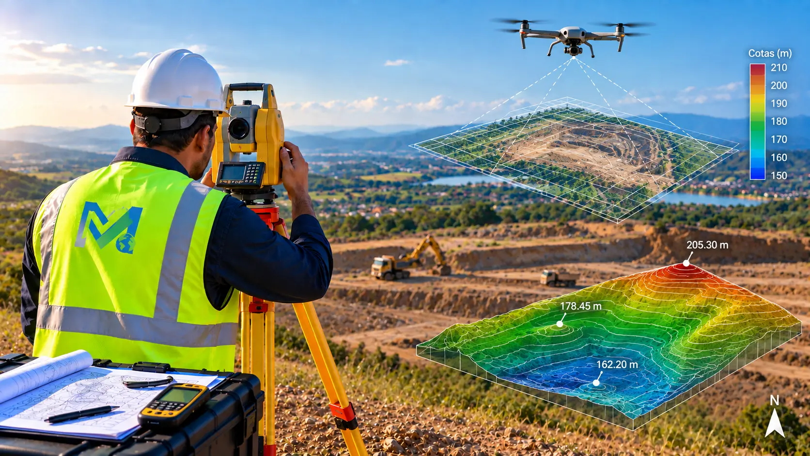Modelo digital do terreno em cores, gerado a partir de levantamento com drone, representando as variações de cota